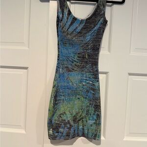 Marciano Black Dress with Blue & Green Abstract Print